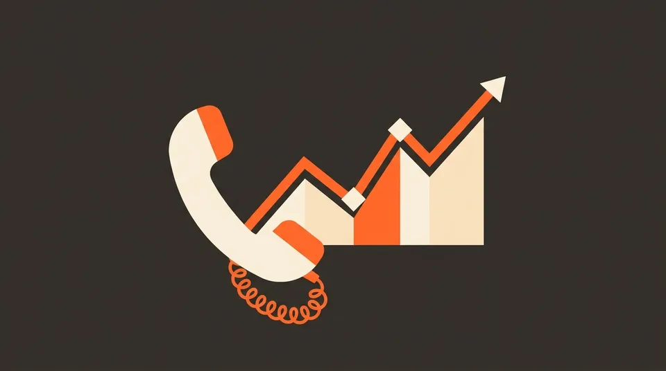Illustration of a phone handset with a rising chart, representing call tracking